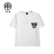t.c.h轻奢潮牌t恤卡通，老虎烫钻字母白色，短袖百搭简约t66d106036