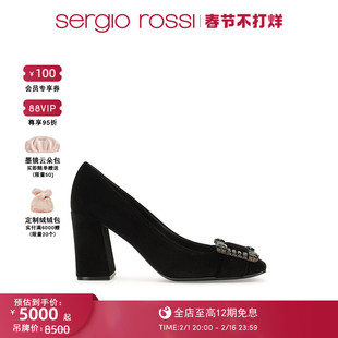 Sergio Rossi/SR女鞋sr Prince系列纯黑水晶钻扣高跟鞋