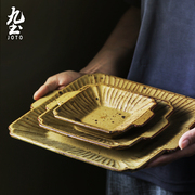 日式手工粗陶瓷餐具双耳方形碗碟，盘子套装家用复古餐具简约可微波