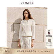 VGRASS新中式手工盘扣白色短外套女24年春大理白族民族风设计感