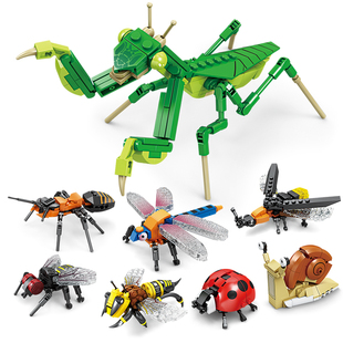 开智昆虫积木男孩子拼装玩具，益智拼插模型，动物螳螂儿童小颗粒拼图