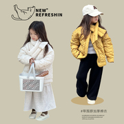 女童韩版加厚外套2023冬装，宝宝洋气时尚，棉衣儿童冬季保暖围脖棉袄