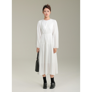 ARQ 2023秋季连衣裙女韩版长袖白色设计感长裙AH31LQ125