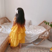 韩版童装春夏款儿童女孩淑女韩版黄色蛋糕公主连衣裙