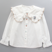 女童衬衫纯棉2024春装儿童，洋气娃娃领白色，打底衬衣小女孩上衣