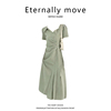 eternallymove高级感绿色，polo领衬衫连衣裙夏季法式香风气质长裙