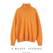 太赞了!好美的一件橘色羊绒衫，高领毛衣宽松加厚套头纯羊绒针织衫