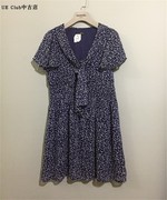 原价¥108vintage日本古着archive领结款深蓝色波点连衣裙