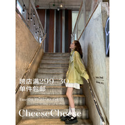 cheese'东京city walk'宽松黑色上衣女秋褶皱花边天丝娃娃领衬衫