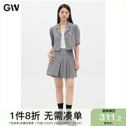 GW大码女装盐系西装领外套百褶短裙套装2024夏胖mm通勤两件套