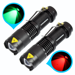 红光绿光手电筒 可充电伸缩调焦远近光led照明户外防水笔扣式