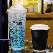 制冷冰杯带盖logo双层带盖夏日杯子，吸管杯塑料杯制冷吸管杯
