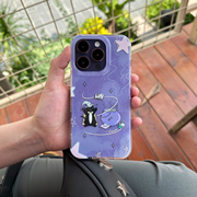 Casto原创紫色魔法猫咪iPhone15promax手机壳小众双层印花IMD全包苹果14P1312pro手机壳可爱光面防摔保护