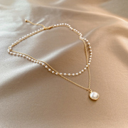 双层叠戴珍珠项链个性气质2021年潮高级感小众设计锁骨链轻奢