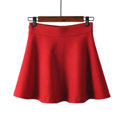 品牌撤柜女装秋冬红色羊，毛呢高腰a字版显瘦短裙伞裙打底半身裙