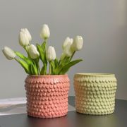 出口北欧手工花盆，孤品简约浮雕花釉陶瓷设计师，蝴蝶兰绿植花器