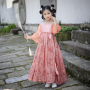 女童夏装中国风母女装襦裙古装连衣裙模特长裙渐变色绣花绿色汉服