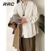 rrc秋日系复古浅色条纹，长袖衬衫男女生，学院风宽松衬衣外套