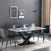 小户型大理石长方形家用饭桌，意式北欧餐桌组合餐桌椅，简岩板极轻奢