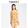 tanni夏季女士修身露肩印花气质荷叶边连衣裙商场同款TJ11DR017A