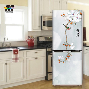 新中式花鸟冰箱翻新贴纸空调装饰房门改造冰箱不透明贴膜防水