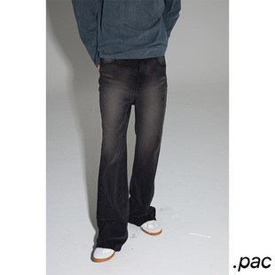 PacShop.pac 水洗黑做旧小破坏爪痕微喇牛仔裤
