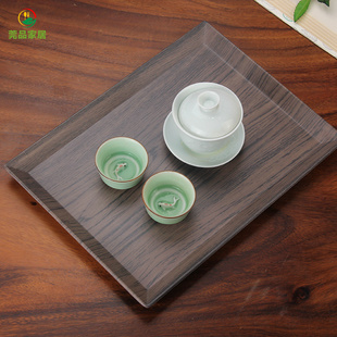 仿木托盘长方形塑料茶盘家用密胺杯子托盘中式创意茶杯盘客厅果盘