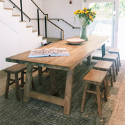 美式复古全实木餐书桌家用简约吃饭桌子纯实木原木客厅大板木桌子