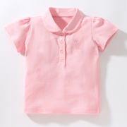 女童粉红色短袖polo衫宝宝翻领，娃娃衫儿童纯棉t恤打底衫婴儿上衣t