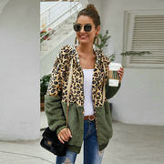 Women's leopard pattern patchwork jacket女士豹纹拼接连帽外套