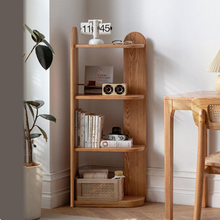 三两枝实木转角置物架现代简约橡木小户型家用落地转角，柜书架书柜