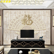 8d立体中式福字电视背景墙壁纸客厅，沙发装饰壁布，现代3d百福图壁画