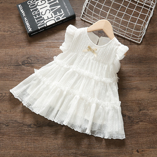 女童白色连衣裙夏装2023洋气时髦衣服1一4岁儿童，宝宝公主裙子