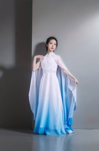 儿童舞台演出服女童蓝色渐变民乐，古筝琵琶舞台演奏服礼服考级