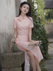 温柔粉色少女旗袍2024春夏新中式复古优雅气质，年轻款连衣裙