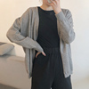 灰色毛衣慵懒风开衫女初春外套薄款针织空调衫，设计感v领复古上衣