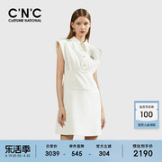 cnc女装2024夏季白色，衬衫连衣裙女收腰腰封，结构无袖中长款裙