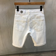 夏季白色五分裤男潮流韩版高端休闲百搭牛仔，短裤修身弹力中裤白色