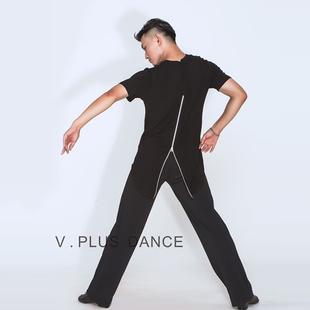 V. PLUS DANCE 高雪品牌 男士拉丁练习服 后背拉链 黑色短袖上衣