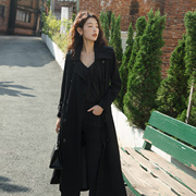 黑色长款风衣外套女春装，2023年气质显瘦双排，扣时尚大衣1253
