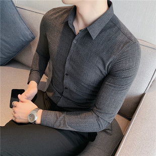 纯色长袖衬衫男韩版潮流修身青年时尚休闲衬衣男士加厚加绒寸衣服