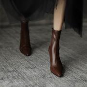 网红瘦瘦靴尖头高跟靴，短靴子女2023年秋冬单靴ins性感粗跟弹力靴