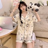 高级感熊猫冰丝睡衣女夏季薄款短袖2024年卡通可爱家居服套装