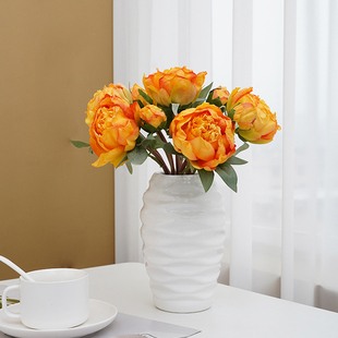 欧式复古多头焦边牡丹，仿真花室内客厅餐桌，假花装饰摆设人造花摆件