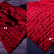 菱形粗棒/大红色针织 中厚款扭绳创意毛线衫帽子服装设计师布料