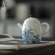 青己手绘青花龙珠壶功夫，茶具陶瓷薄胎家用茶壶釉下彩春意盎然