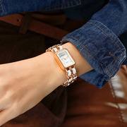 简约长方形表带复古士手表女手链时尚石英黄金色普通国产腕表