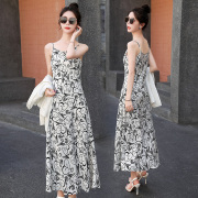 韩版夏装波西米亚印花长款吊带裙 适合搭配西装外套的打底裙