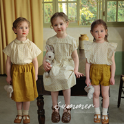 女童姐妹款显白小众(白小众，)连衣裙娃娃衫飞袖背心，宝宝夏季公主裙衬衫上衣