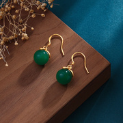 中国风古装汉服女生耳坠耳环镶嵌天然玛瑙绿玉髓耳钉设计饰品
